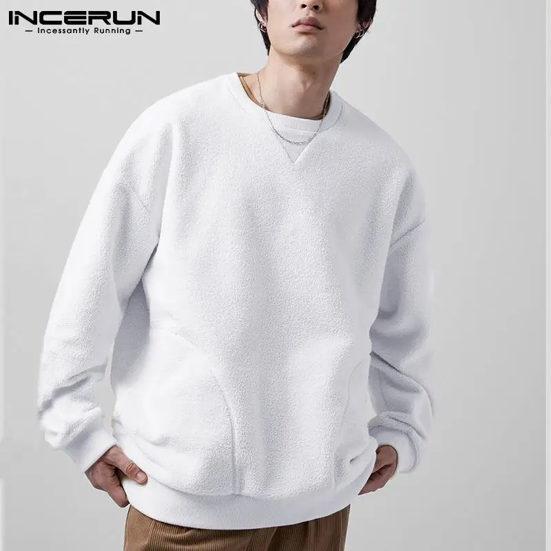 

INCERUN Tops 2021 Stylish Men Solid Hoodies Pocket Comeforable Male Casual Streetwear Fleece Pullover Bottoming Sweaters S-5XL