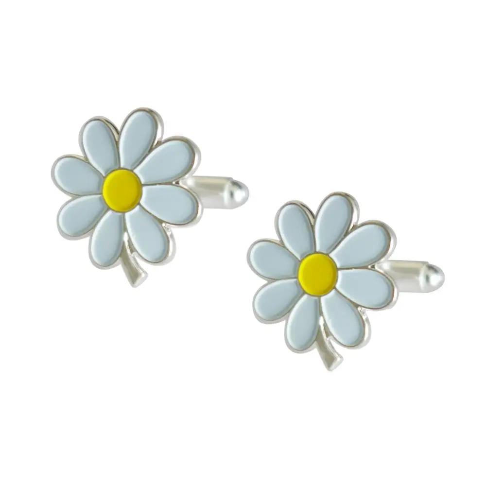 Запонки с белыми цветами маргаритками в виде цветов для мужчин подарки запонки