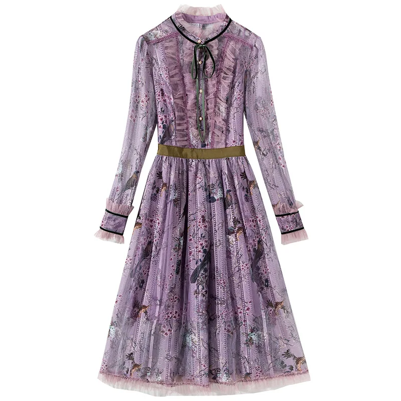 Винтажное элегантное Сетчатое платье женская одежда весеннее миди с длинным