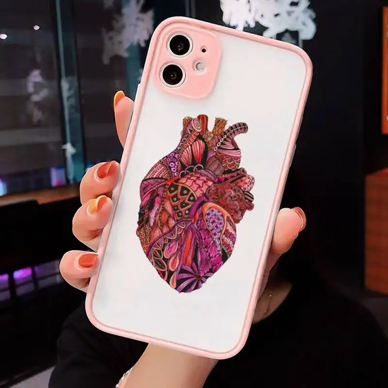 

Creative human heart Phone Case Matte Transparent For iPhone 12 Mini 11 Pro XR XS Max 7 8 Plus