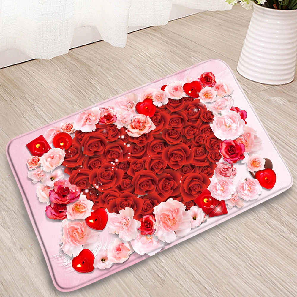 

Коврик для ванной с красными цветами, коврик-подставка с розовыми лепестками, фланелевый коврик для унитаза, тканевый декоративный несколь...