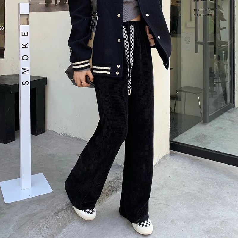 

5481 Black casual pants women's autumn and winter 2021 new high-waisted wide-leg pants