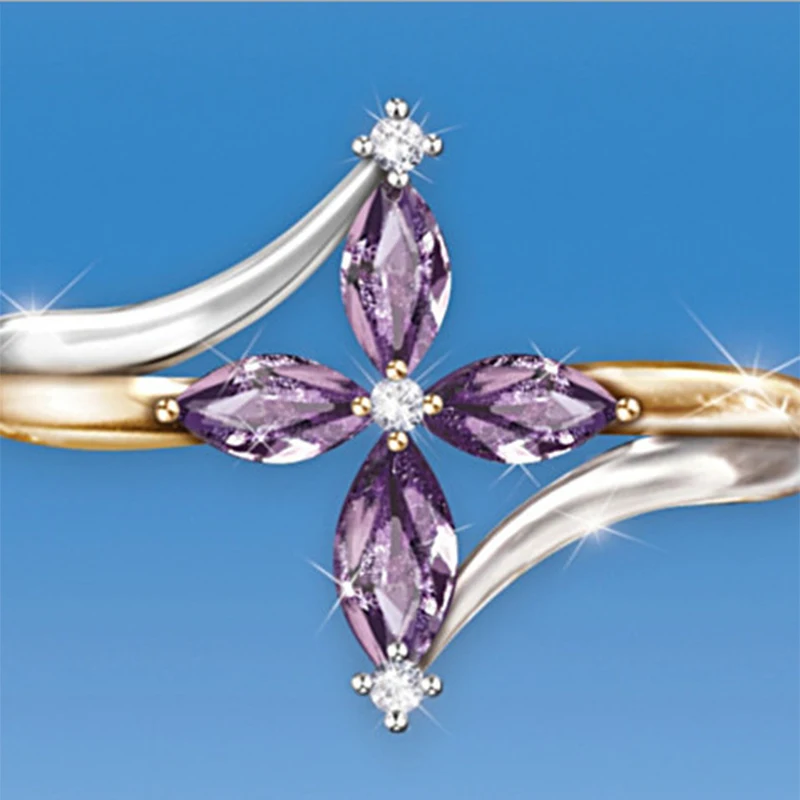 Женское фиолетовое кольцо с большим камнем свадебное обручальное ювелирное