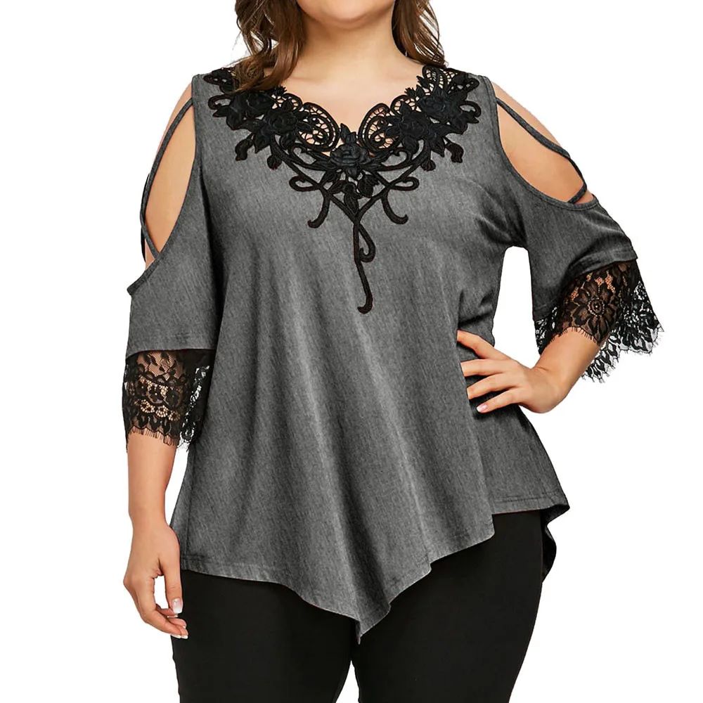 

Women 2021 Aliexpress Lace Patchwork Off Shoulder Summer Stitching Sexy V-neck Long Sleeve Vestidos Plus Size