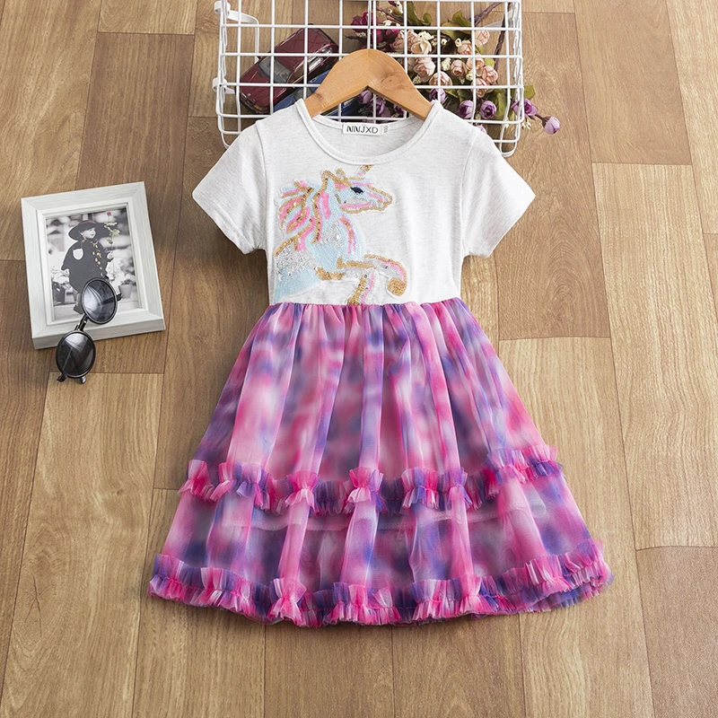 2020 Fashion Unicorn Dress for Girls Children's Clothes Kids Lace Dresses Baby Costume Summer Sleeveless Princess | Детская одежда