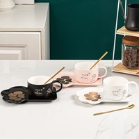 light luxury relief cat claw ceramic coffee cup and dish set with spoon home office water cup personality creative milk cup set