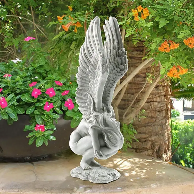 

3d Redemption Angel Sculpture Desktop Decoration Angels Statue Holding Knee Prayer Resin Decoration Artwork For Home Garden 1PC