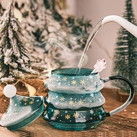 cup tree shaped snow mountain glass heat resistant water cup with lid microwave oven office home milk coffee cup cute christmas
