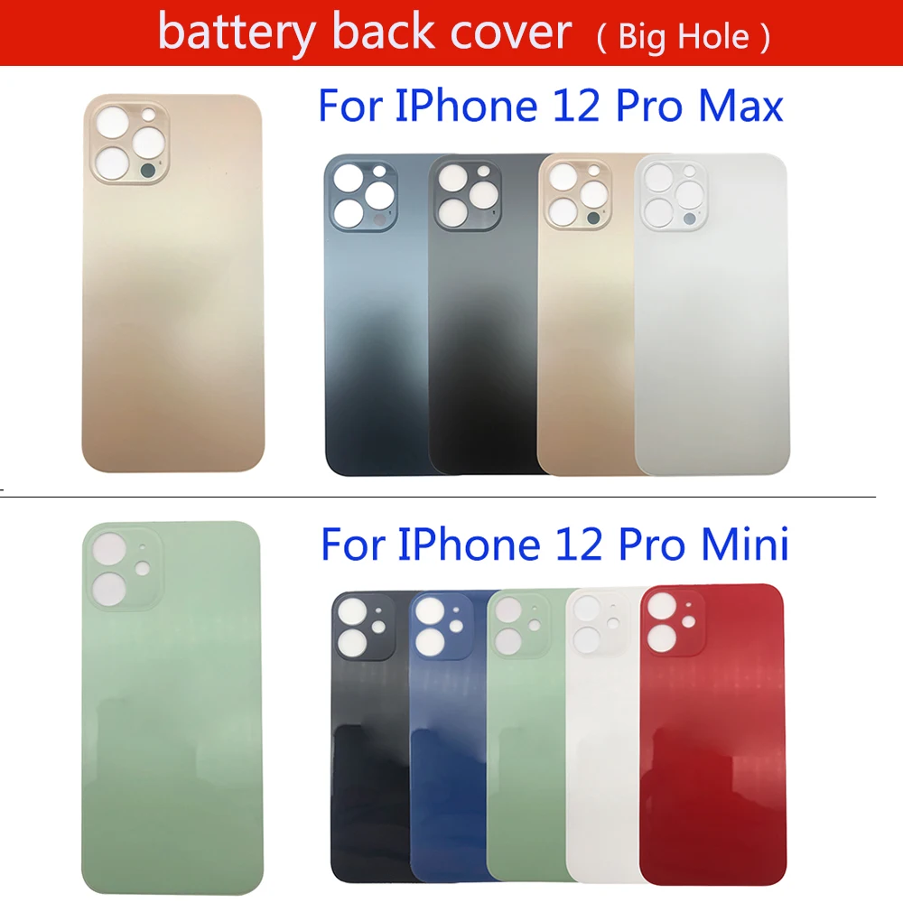 

High Quality Big Hole Back Glass Battery Cover For Iphone 12 Pro Max 12 Mini Big Hole Rear Door Housing
