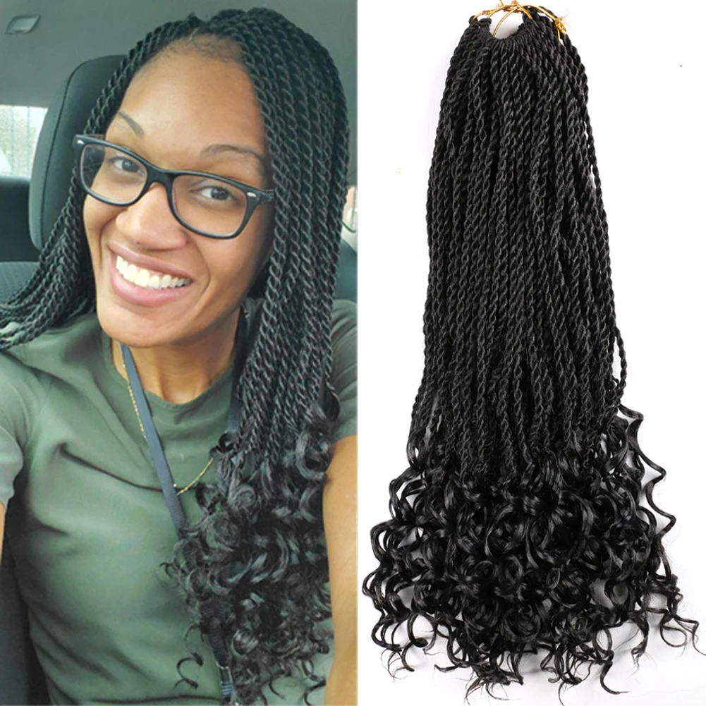 

Mtmei Hair 18“ 30Strands/Pack Goddess Senegalese Twist Hair Curly Ends Synthetic Crochet Braids Ombre Braiding Hair Extensions