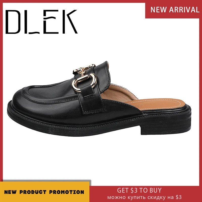 DLEK дамские слипперы черный кожзаменитель кожаные на резиновой подошве с