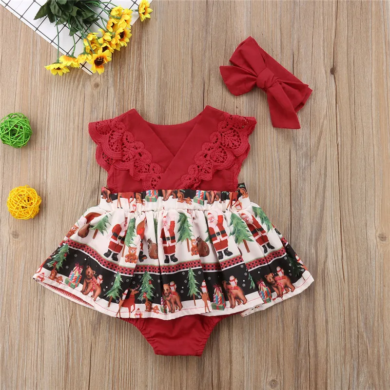 Рождественское платье для новорожденных красные вечерние комбинезоны с