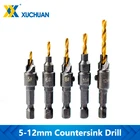 Набор сверл с потайной раковиной из быстрорежущей стали, резец с отверстием, 5 шт. с гаечным ключом, сверло с жестяным покрытием для деревообработки, сверло с шестигранным хвостовиком