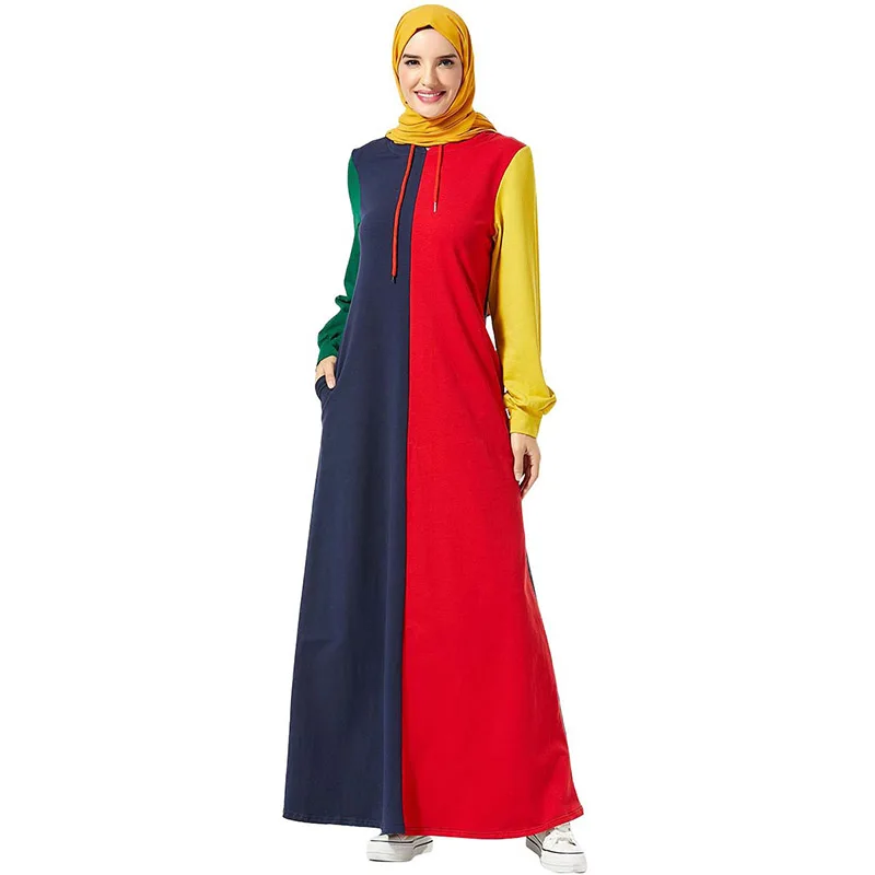 В европейском и американском стиле; С капюшоном карманная строчка многоцветное длинное платье Саудовская Аравия мусульманские турецкие Ду...