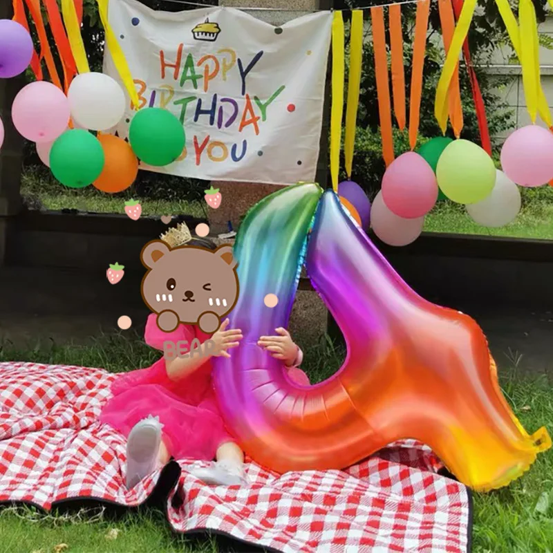 

40 дюймов Новые радужные цифры, фольгированные воздушные шары, украшение для дня рождения, свадьбы, вечеринки, для взрослых, красочные единор...