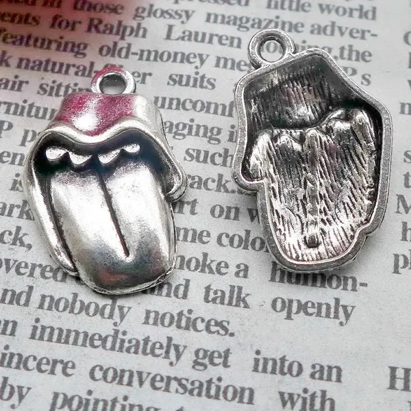 

Charm for making jewelry 5pcs 35x15mm antique silver color Tongue charms
