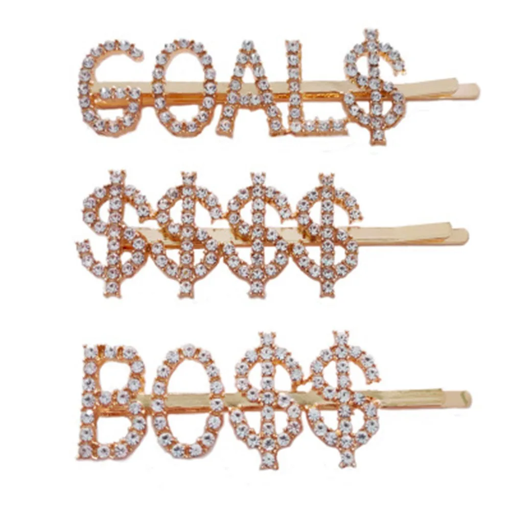 1 шт. GOAL $ BO буквы со стразами шпильки металлические заколки для волос Головные