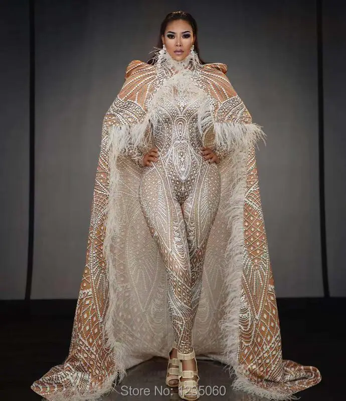 Новый дизайн большой плащ-комбинезон наряд вечерние костюмы на день рождения