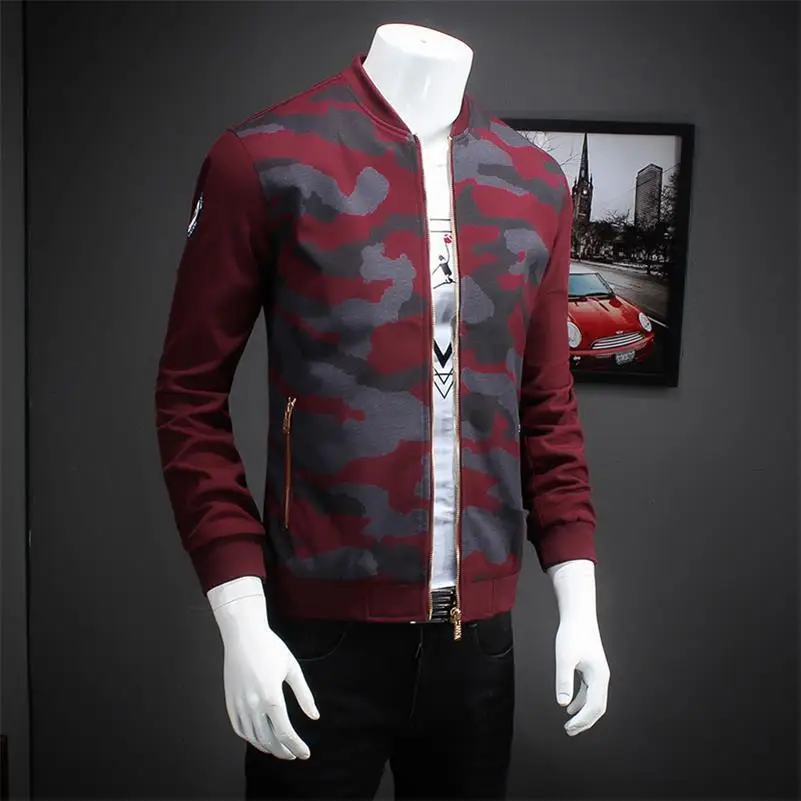 Куртка мужская однотонная с воротником-стойкой модная повседневная приталенная