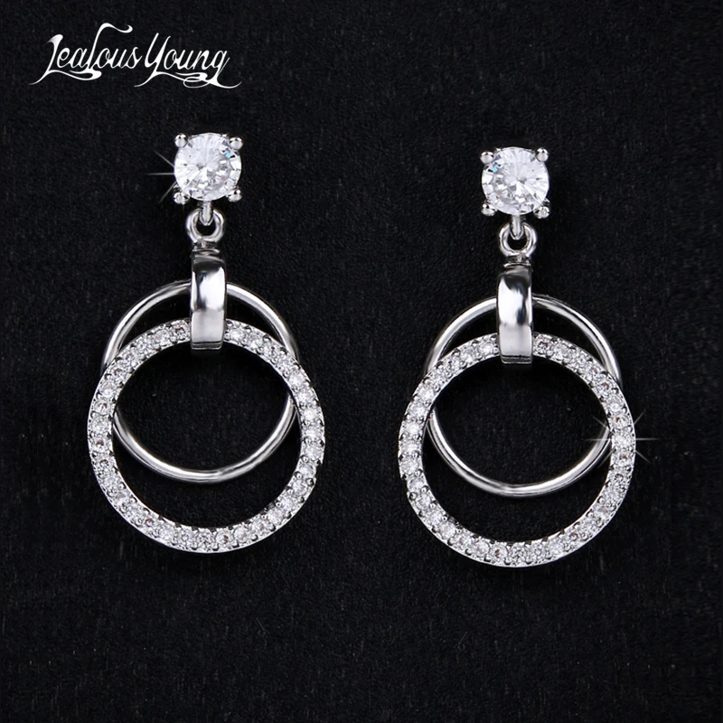Модные круглые серьги капли с цирконием для женщин белые серебряные свадебные