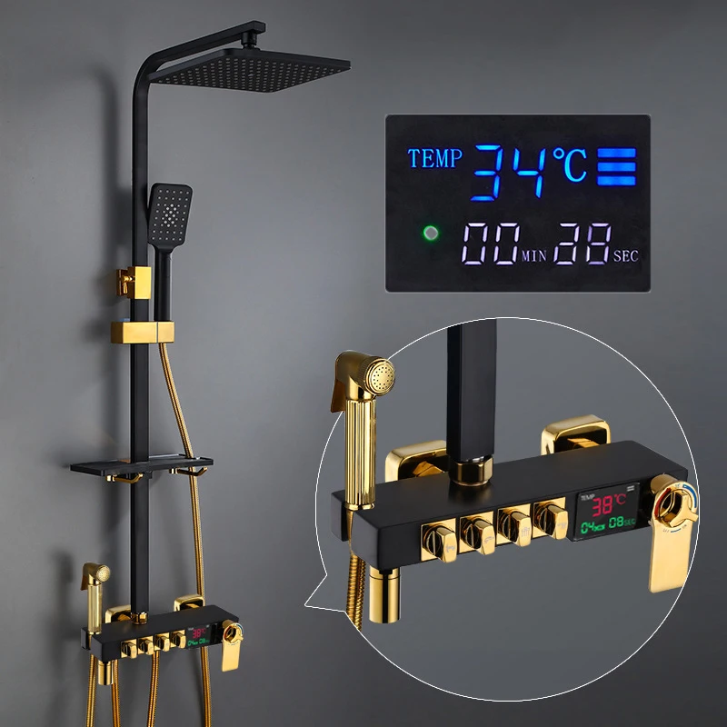 Набор для душа с термостатом лейка из латуни водопад ванной комнаты квадратная