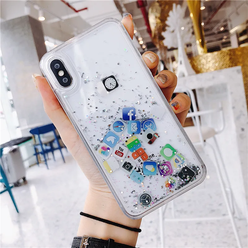 Quicksand Cases Cute APP Icon Coque For Samsung Galaxy S9 S10 Note 8 9 10 Pro Lite Liquid Hard PC Phone Shell Transparent Cover |
