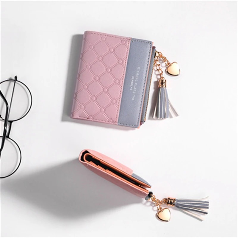 Women Short Wallet Coin Purse PU Leather Tassel Zipper Mini Money Bag Girls Card Holder Small Female Hasp Mini Clutch