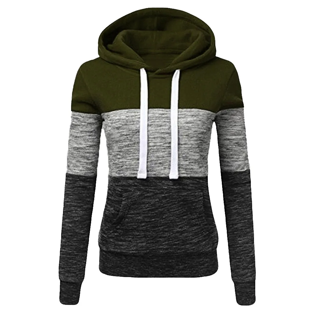 Army Green Женские толстовки с капюшоном, модные женские повседневные толстовки с капюшоном, лоскутные женские пуловеры с капюшоном, Топы harajuku sudadera - Цвет: Army Green