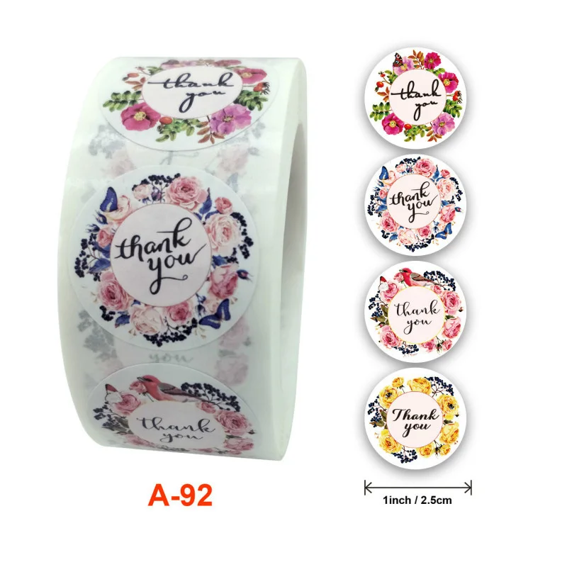 

500 Pcs A Roll Round Seal Lable Flower Thank You Stickers Handicraft Plant Envelope Wasi Tape Cute Stationary