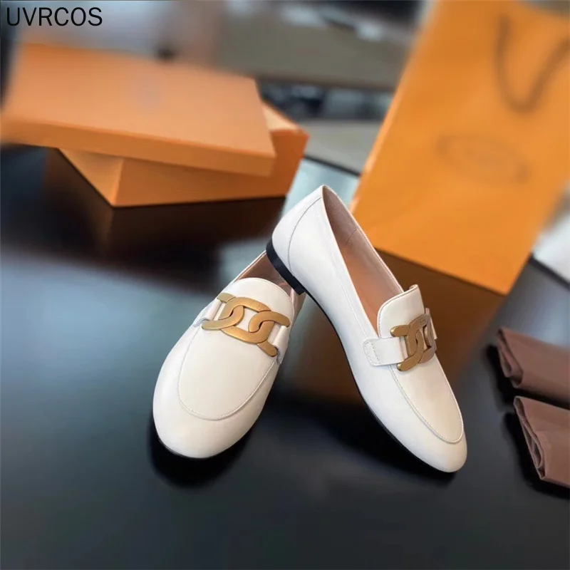 

Женские туфли на плоской подошве, демисезонные лоферы в европейском и американском стиле с металлической пряжкой, 2021