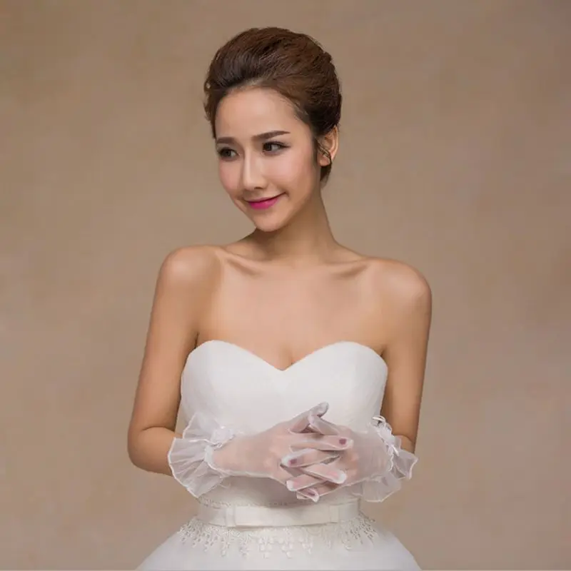 Свадебные платья аксессуары тонкие сетчатые короткие перчатки с цветами и