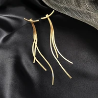 trendy vintage gold long snake chain tassel earrings creative metal chain dangler for women fashion personality earrings jewelry