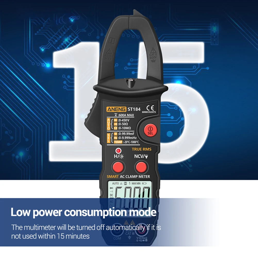 

ANENG ST184 Digital Clamp Meter 6000 Counts Multimeter True RMS AC/DC Voltage Current Tester Temperature Neter