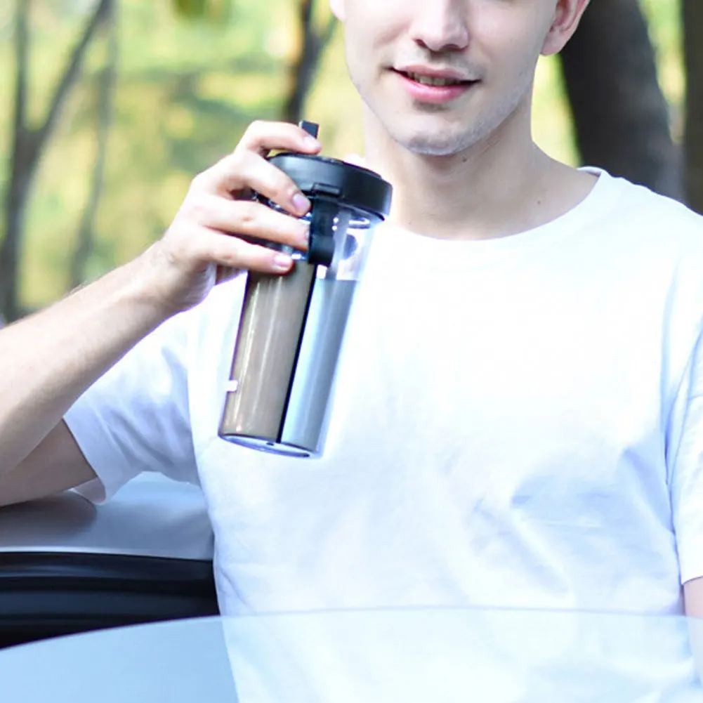 420/600ml Portable Dual Straw Separate Plastic Sport Drink Water Beverage Bottle Couples Gift Food Grade Plastic Anti-leak