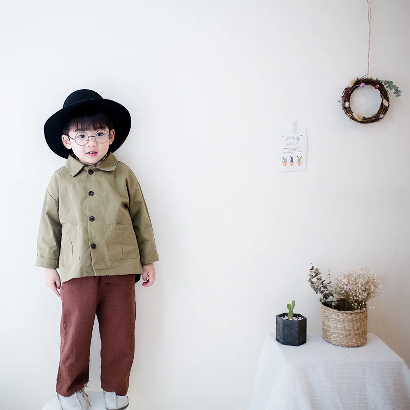 Детская куртка на весну и осень Новая корейская детская с лацканами Однорядный