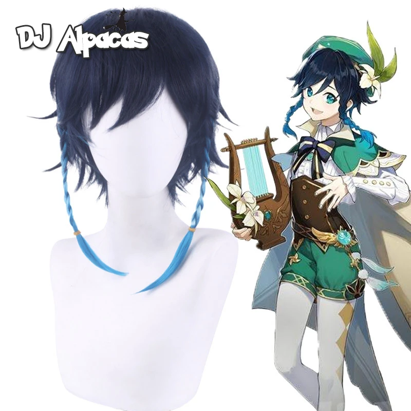 

Genshin Impact Game Venti Gradient Blue Short Braided Cosplay Hair Wig free wig Cap Anime Wig Accessories