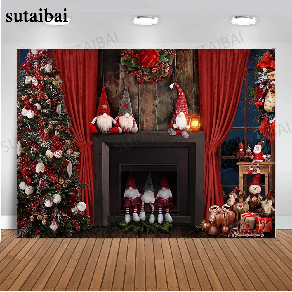 

Christmas Backdrop Fireplace Christmas Tree Toy Gifts Newborn Child Portrait Photography Background Photo Studio Photocall