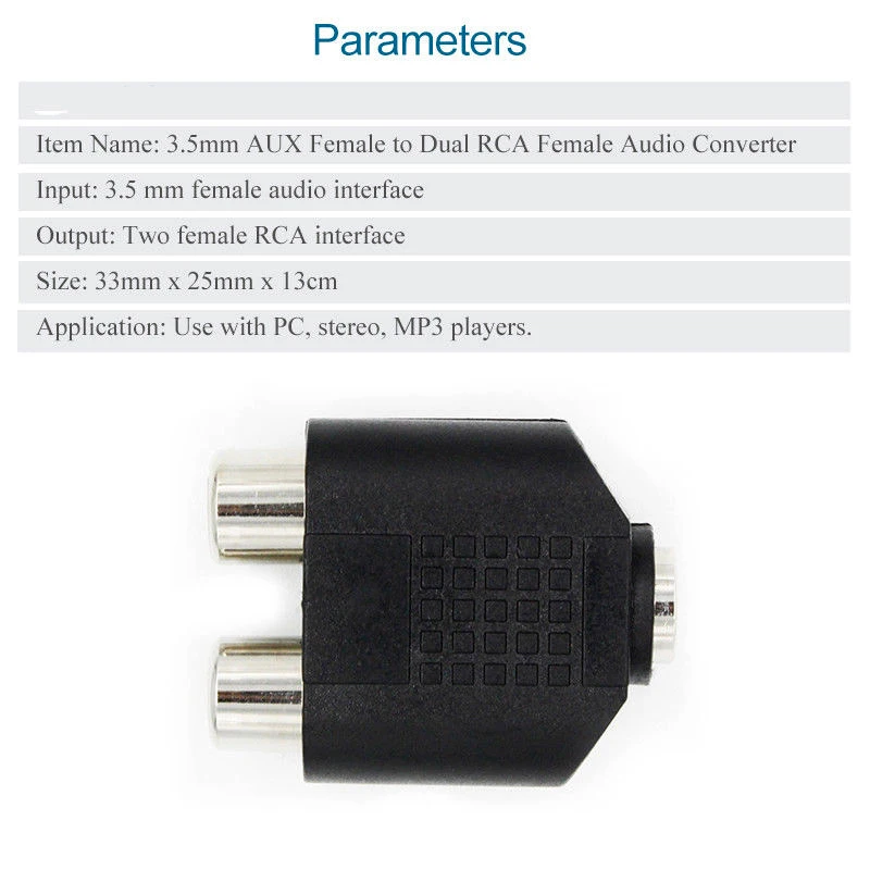 2Pcs 3.5mm Female to Dual 2 RCA Jack Y Splitter Audio Adapter Converter AUX OD889 |