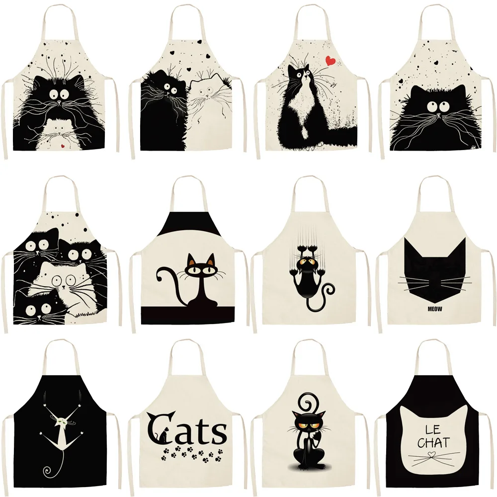 

Cat Kitchen Apron Linen Sleeveless Kids Adult Chef Cooking Aprons Adults Household cleaning tools accessories