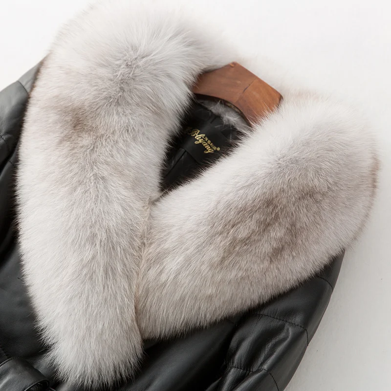 4XL Veste Femme Parkas Genuine Leather Jacket Women 2022 Winter Faux Fox Fur Collar Parkas Female Duck Down Coats