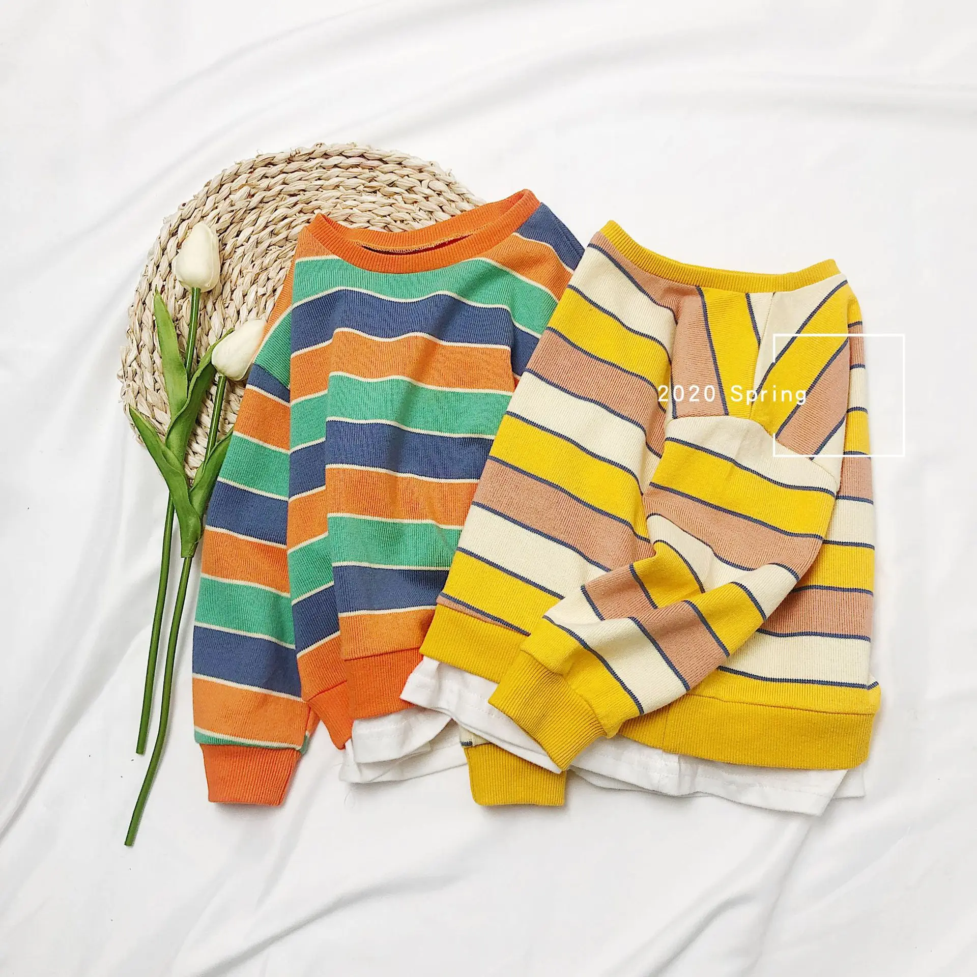 

Spring autumn kids cotton colorful striped sweatshirts boys girls patchwork casual pullovers Tops
