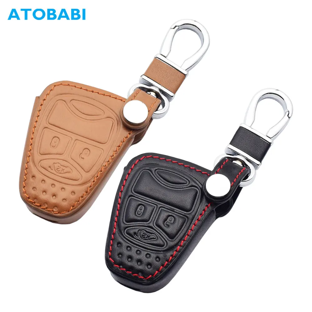 Leather Car Key Cases Remote Control Cover Jacket For Jeep Grand Cherokee Commander Liberty Dodge Avenger Charger Durango Magnum