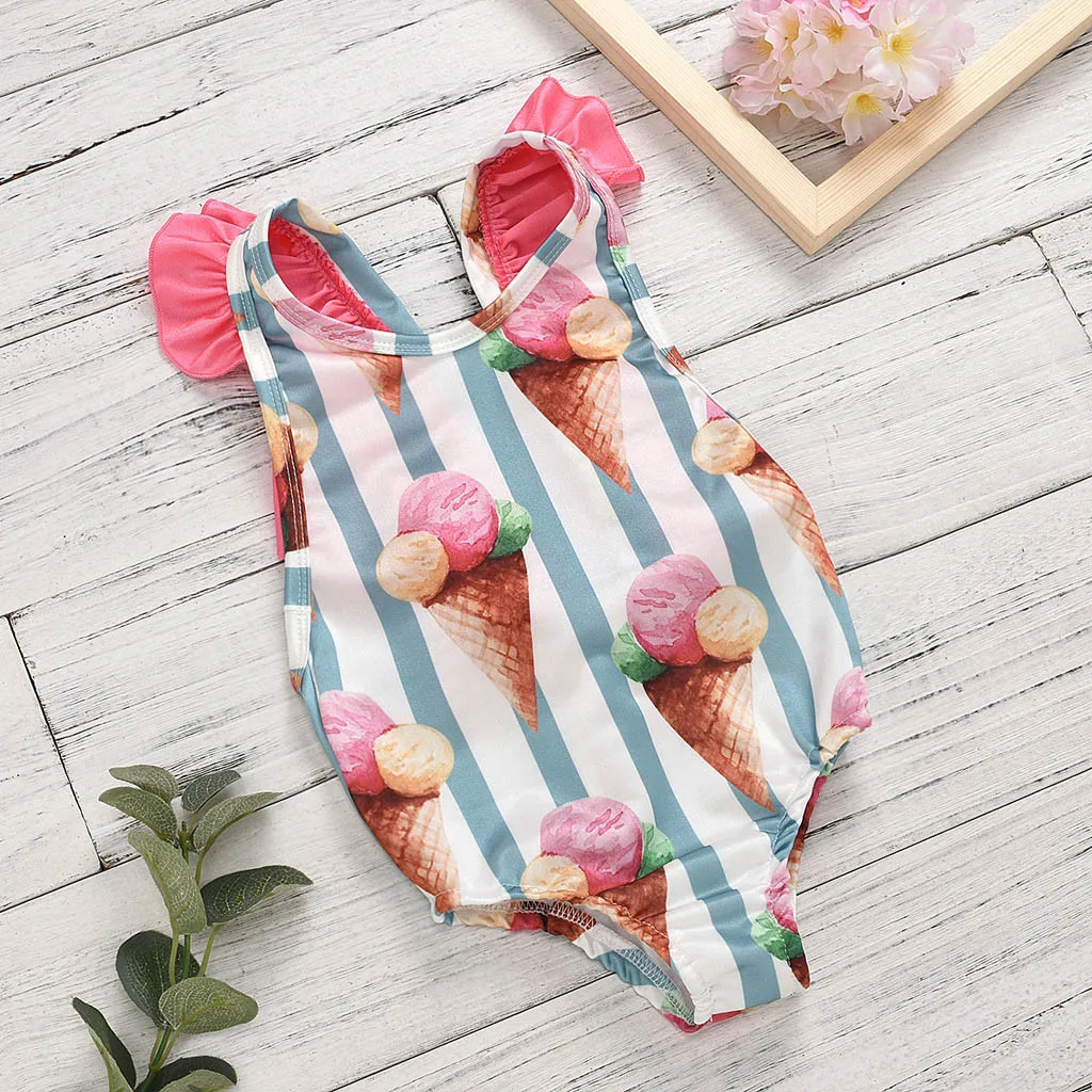 Baby Girl Swimwear Toddler Kids Girls Swimming Suits Ruffle Stripe Bikini Beach Summer Swimsuit Sweet Print | Детская одежда и
