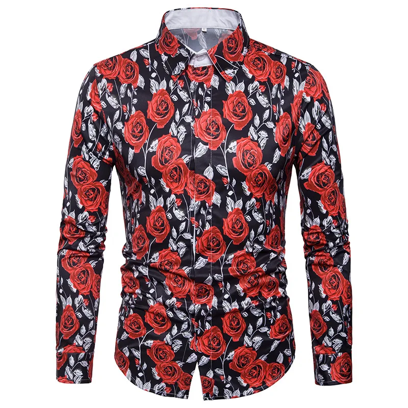 Фирменная Новинка Для мужчин Роскошные Рубашки с длинным рукавом Camisa masculina высокое качество печати ветви Рубашки для мальчиков бренд-Костюмы