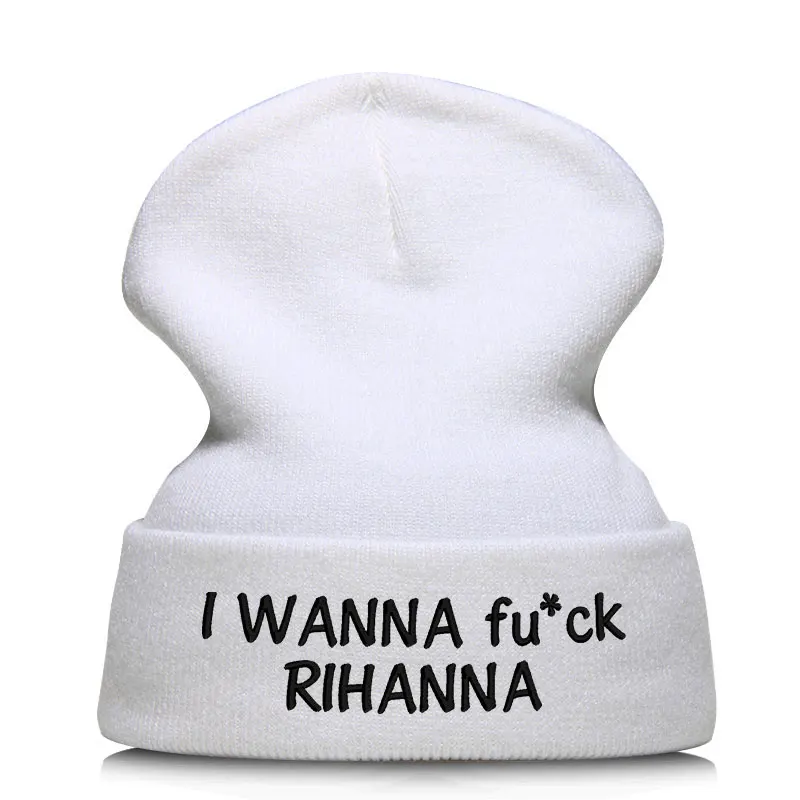 Хотите один в стиле Рианны; Harajuku в стиле «панк» Beanie шляпа Skullie Кепки смутная зима вышивка забавная для уличного танцора на заказ по индивидуальному заказу - Цвет: Белый