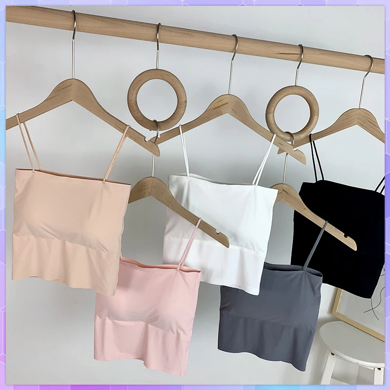 

Summer Women's Crop Top Sexy Elastic Camis Sleeveless Short Tank Top Ice Silk Tube Top Thin Anti-Glare Seamless Cropped Vest Bar