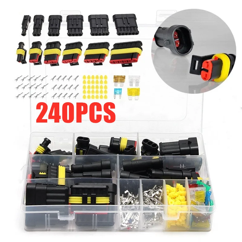 708/352/240PCS Car Wire Connector Plug Automotive Waterproof 1/2/3/4 Pin Motocycle Truck Harness Male Female Crimping Pliers Kit |