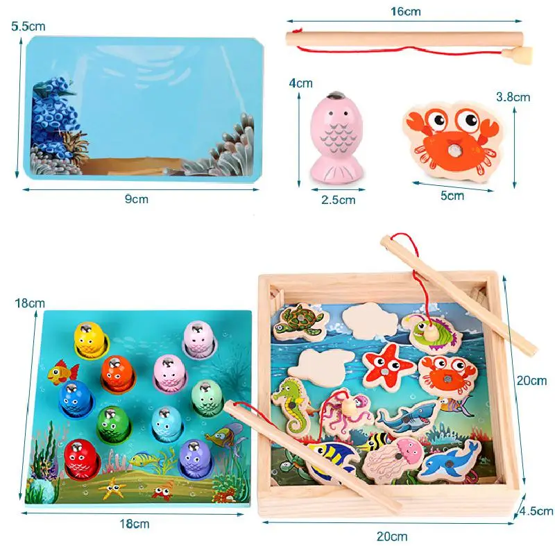 Детские деревянные игрушки магнитные игры для рыбалки детские 3d рыбы Детский