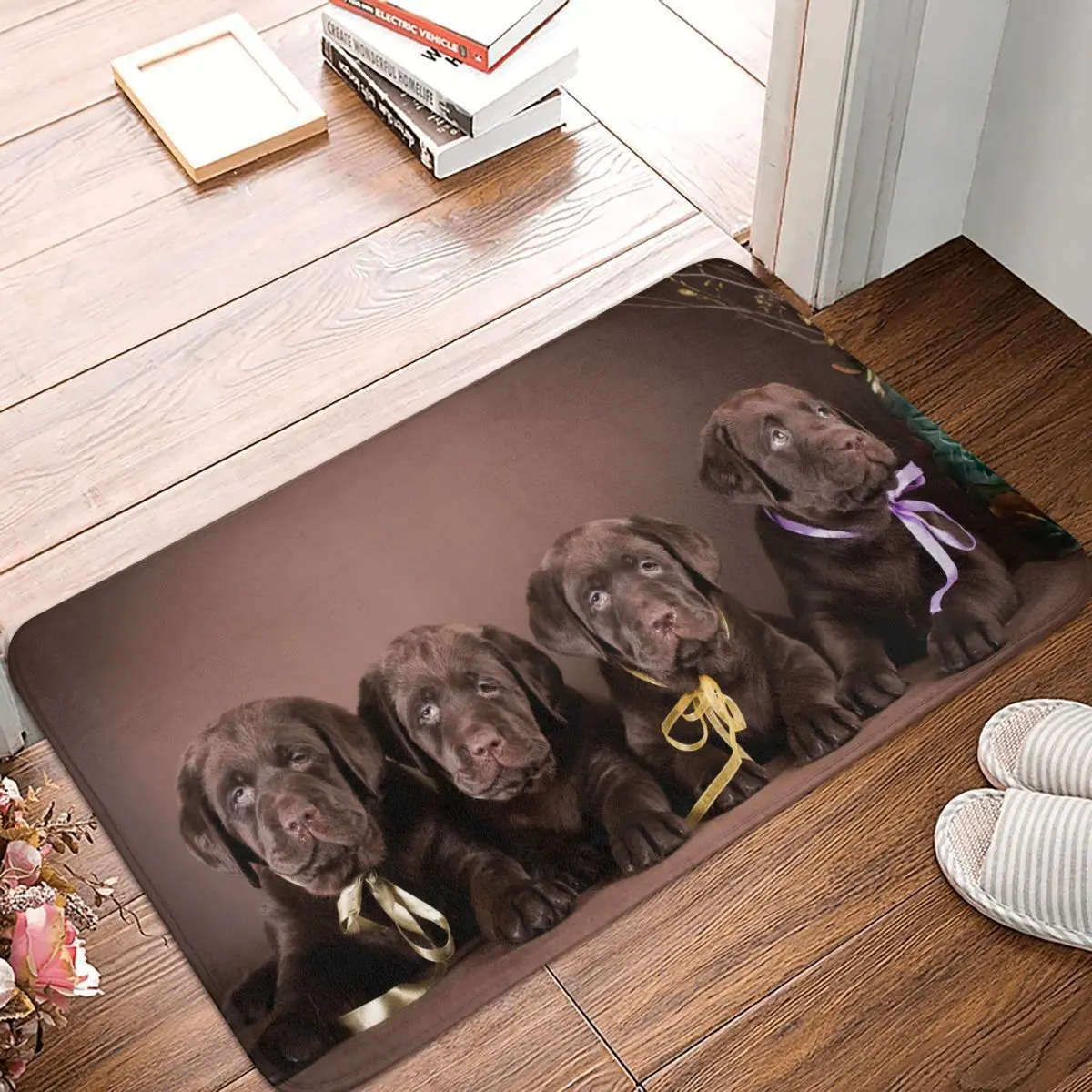 

Симпатичный лабрадор, Придверный коврик, прямоугольный, из полиэстера, для ванной комнаты, Настенный Коврик для двери, черный абсорбирующий...