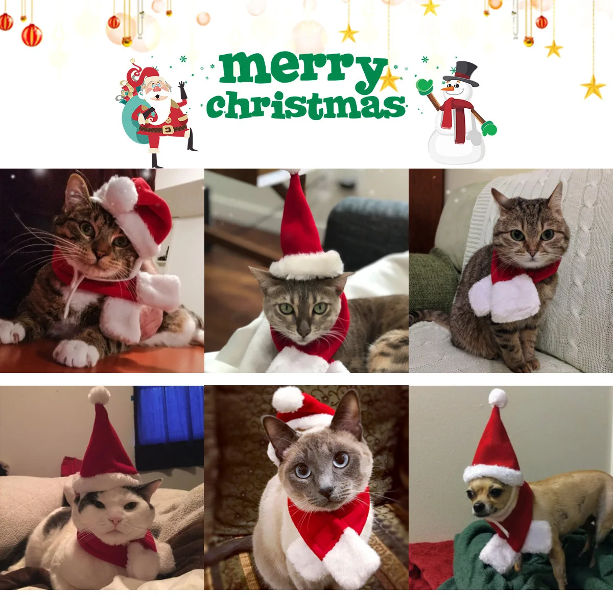 

Christmas Pet Hat Christmas Cat Dog Ornament Santa Claus Hat Winter Warm Xmas Cat Smock Plush Scarf Festival Pet Dress Xmas